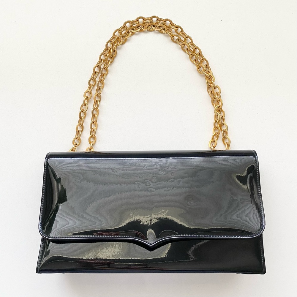 Vintage Black Pleather Handbag w/gold colored chain